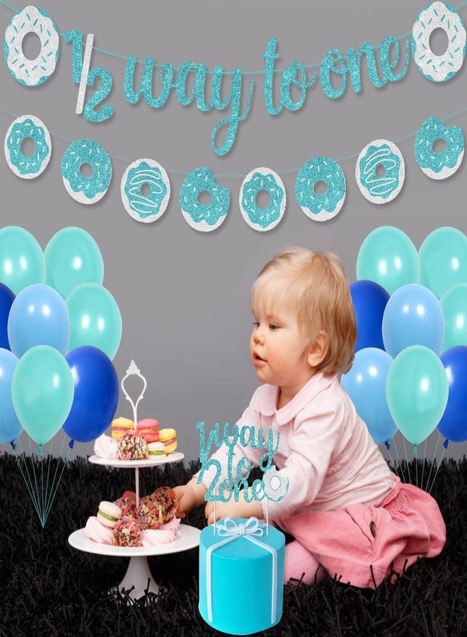 Festiko® Set of 28 Pcs Blue Glitter Donut Theme Happy 1/2 Birthday Combo (Banner, Cake Topper, Balloons), Half Way To One, Half Birthday Decorations, 6 Months Decorations For Boys. - Image 5